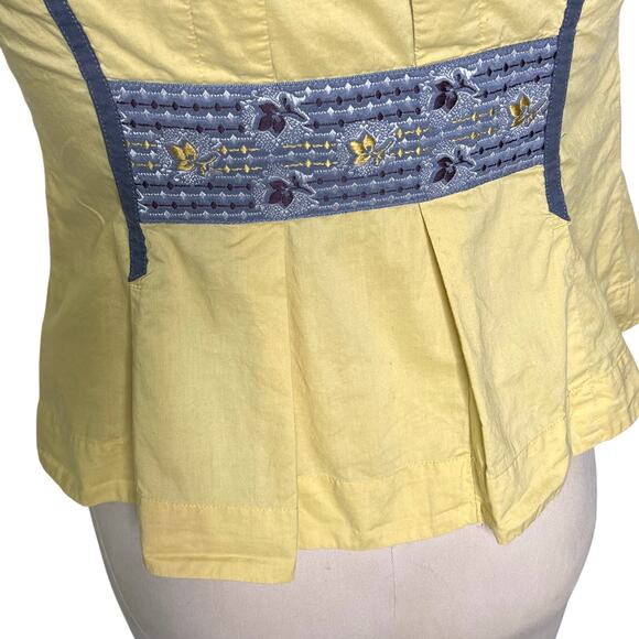 Anthropologie Floreat Morning Surprise Blouse Size 4 Yellow Embroidered Ruffled - Picture 7 of 16